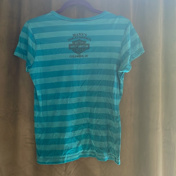 Blue striped short sleeve Harley Davidson v-neck shirt - Picture 4 of 4